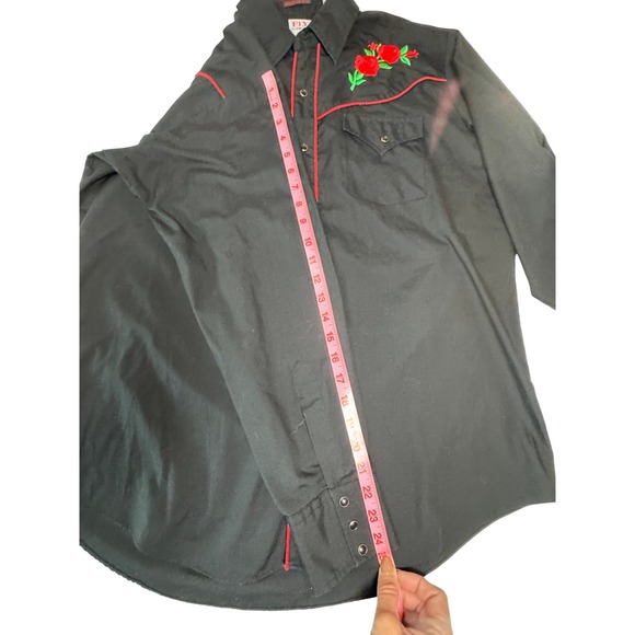 VTG Ely Diamond Western Shirt Black American Rose Embroidered Snap Size Large - Picture 4 of 8